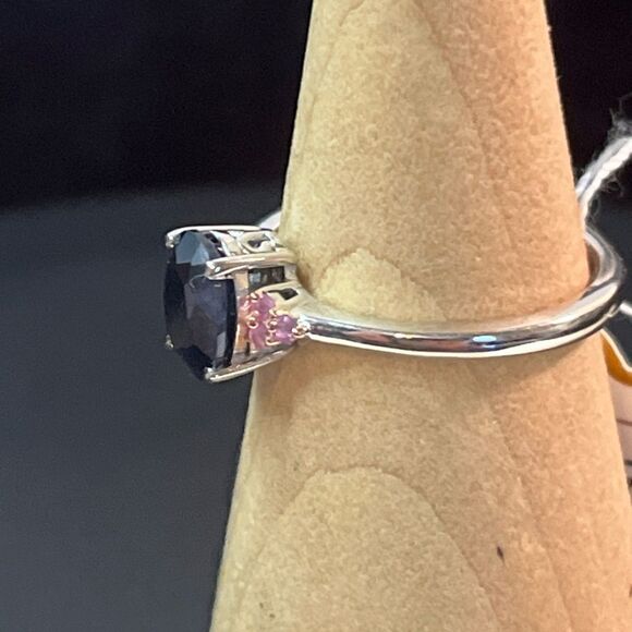 Midnight And Pink Sapphire Ring 8 And Pendant Necklace 18” Set - Picture 10 of 16